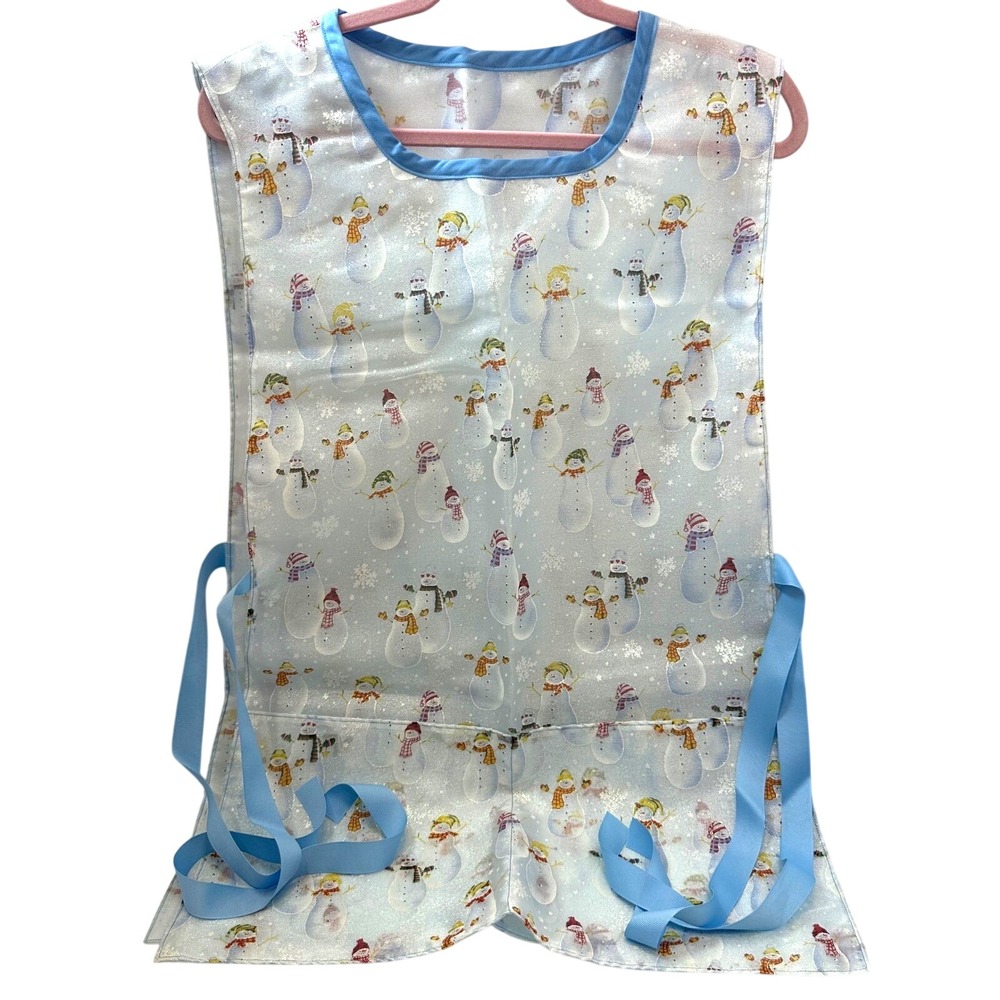 Handmade Christmas Snowman Tabard Apron Bl Glitter Holiday Smock Side Tie Pocket